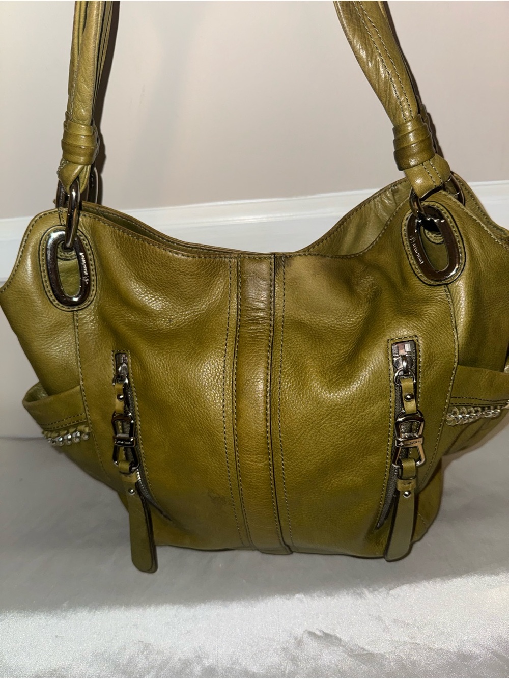 Olive Green Leather Shoulder Bag